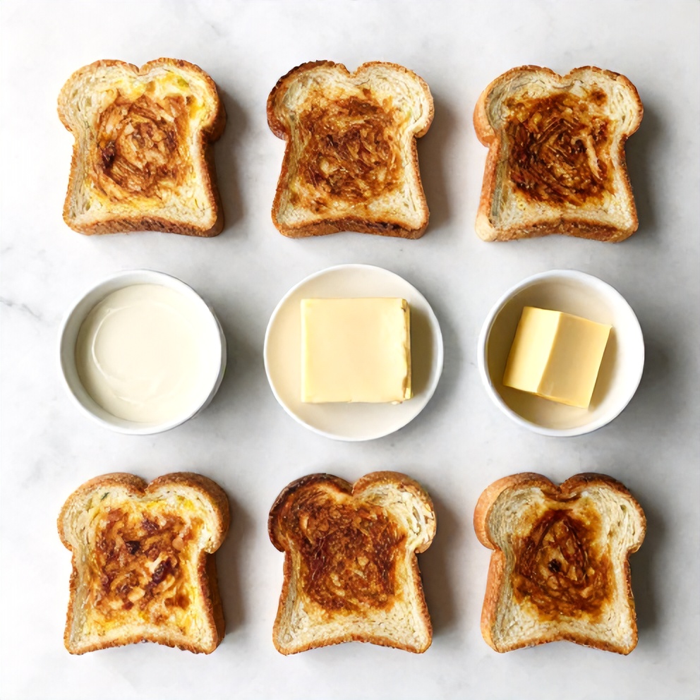 Bread, cheese, butter, and other ingredients for grilled cheese
