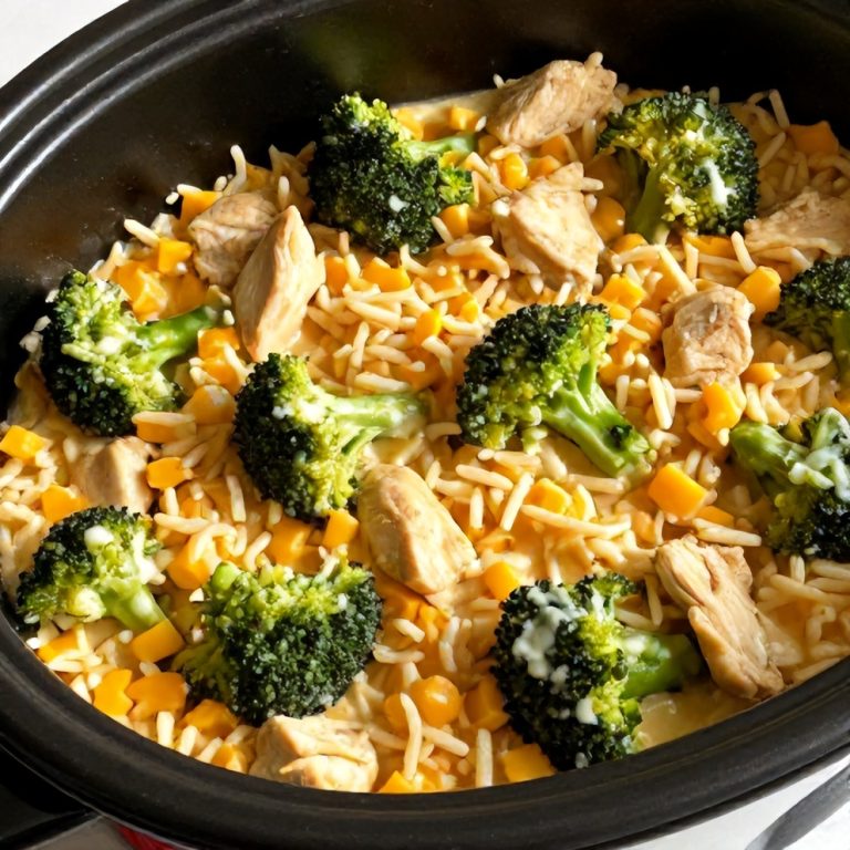 easy crockpot broccoli cheddar chicken and rice