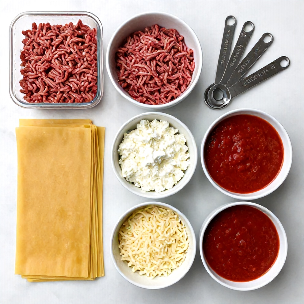 Crockpot Lasagna Ingredients Overhead Flat Lay