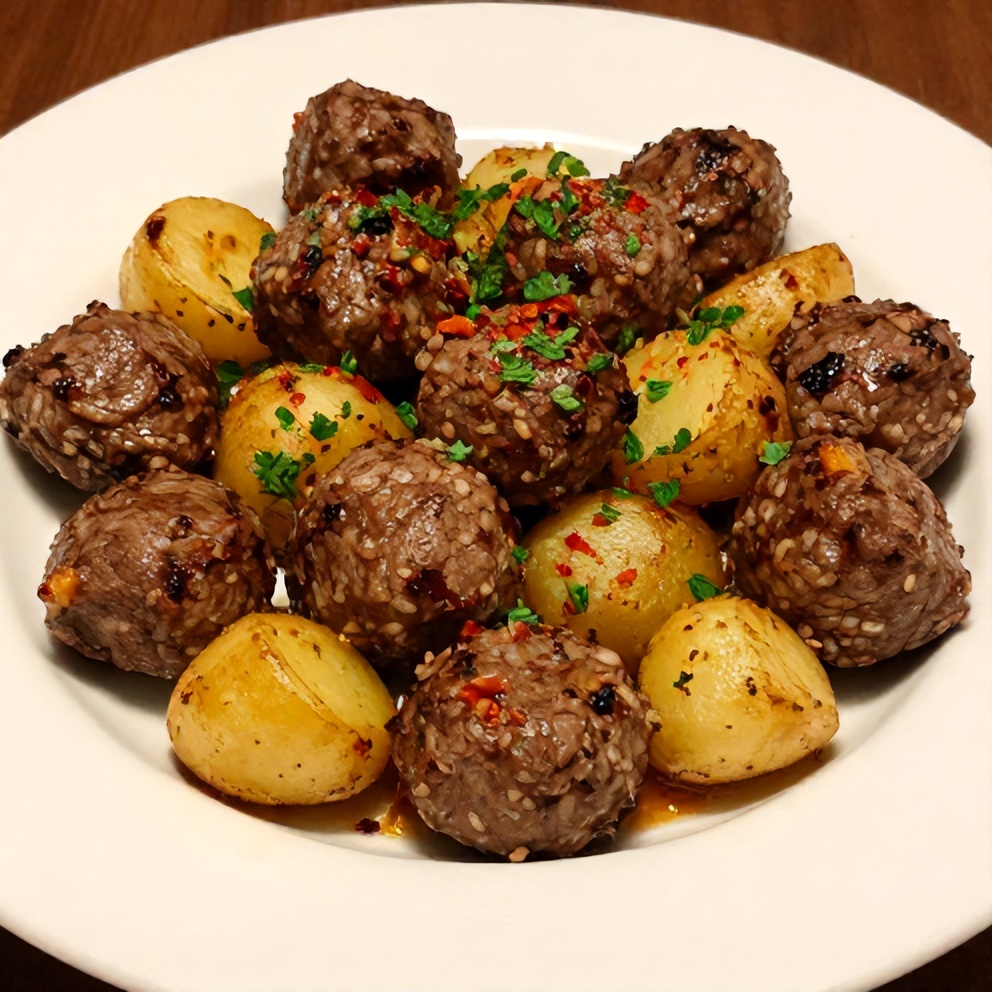 Plated Garlic Butter Steak Bites with Potatoes