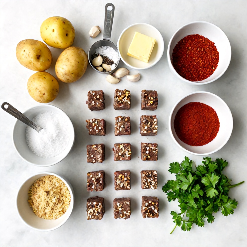Raw Ingredients for Garlic Butter Steak Bites with Potatoes