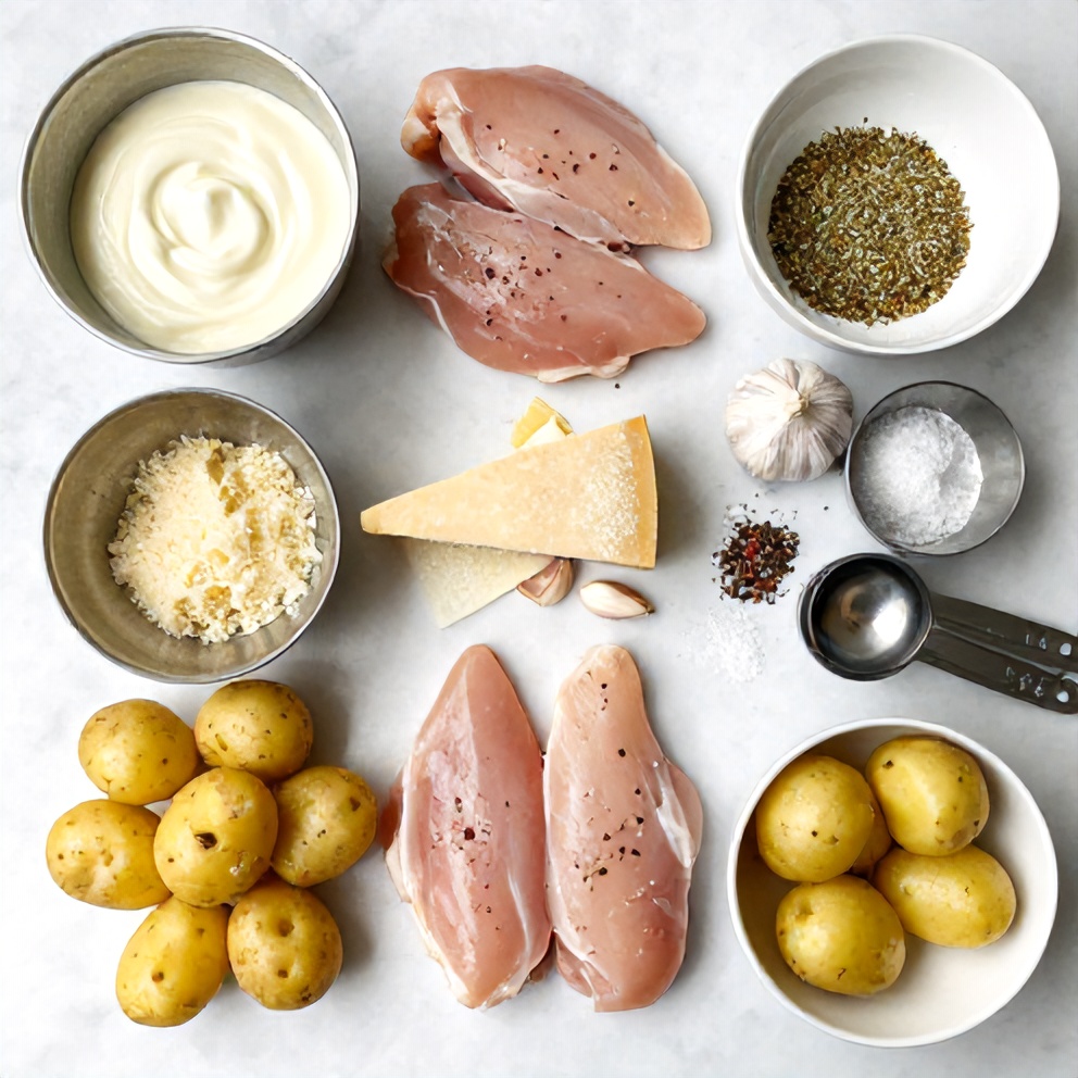 Raw Ingredients for Garlic Parmesan Chicken and Potatoes