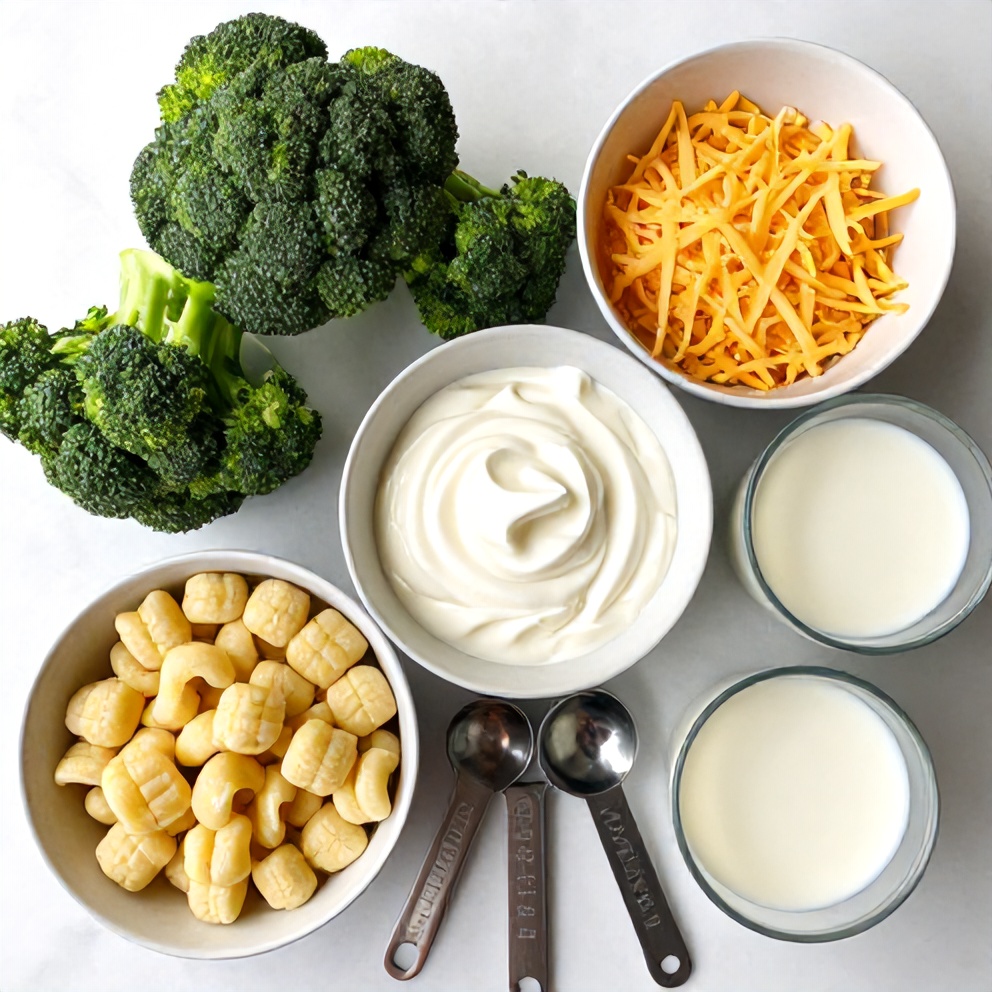 Raw ingredients for gnocchi broccoli bake