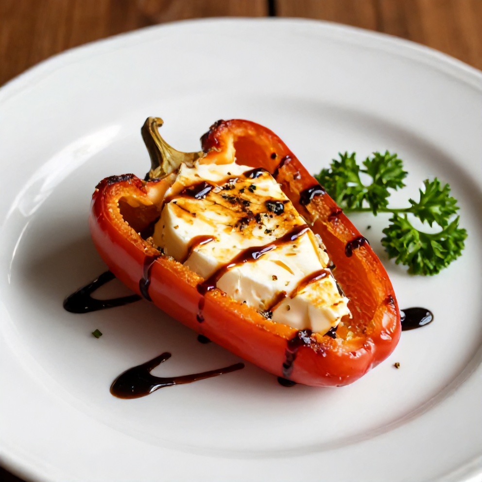 Crispy goat cheese stuffed mini peppers on a serving plate