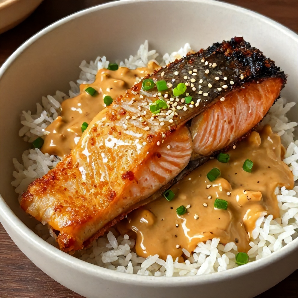 easy gochujang salmon rice bowl