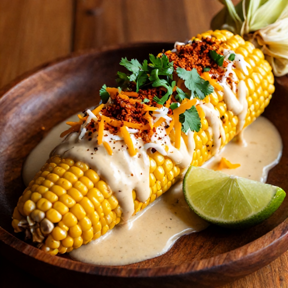 Plated Mexican Street Corn with lime and chili powder