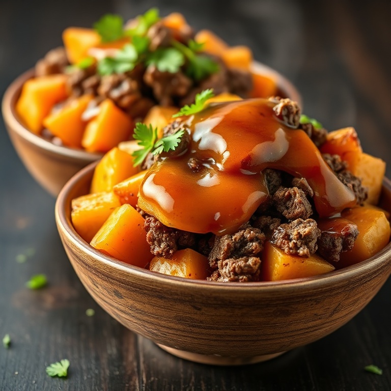 easy ground beef sweet potato bowls