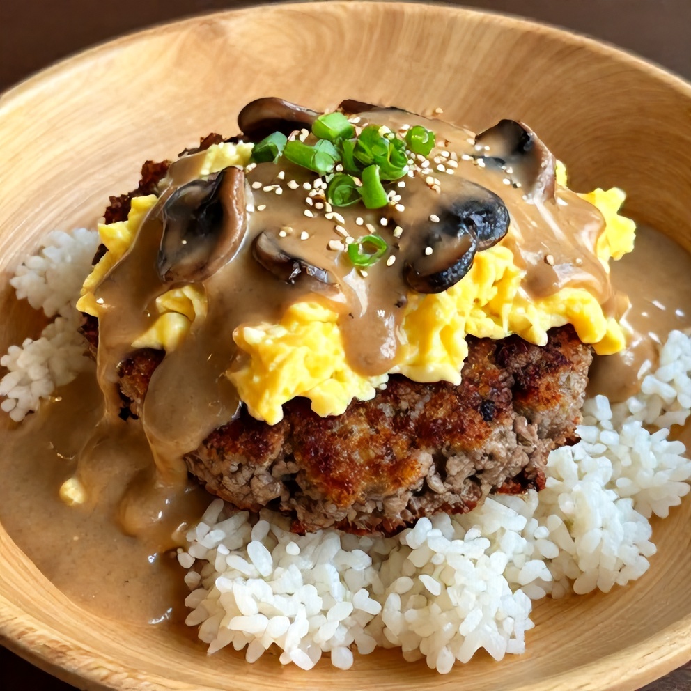 Hawaiian Loco Moco with Mushroom Gravy