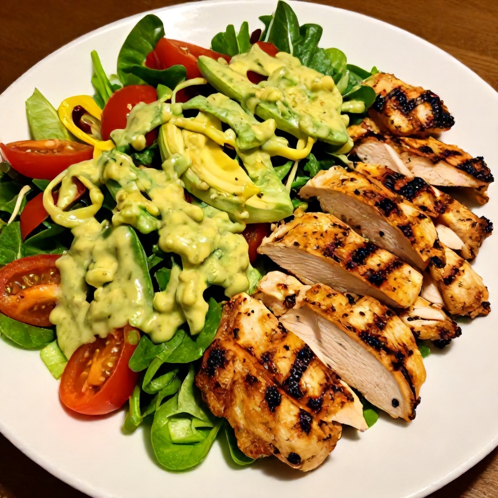 Easy High Protein Grilled Chicken Cobb Salad on a white plate