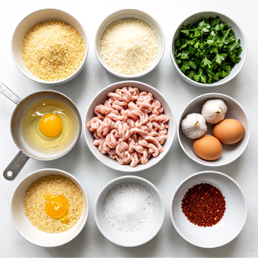 Raw ingredients for turkey meatballs meal prep