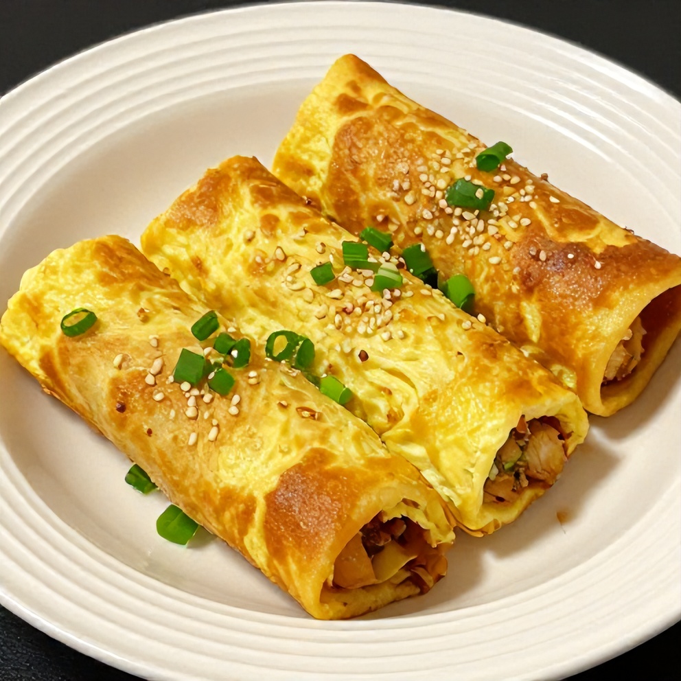 Plated Keto Egg Roll in a Bowl with green onions and sesame seeds