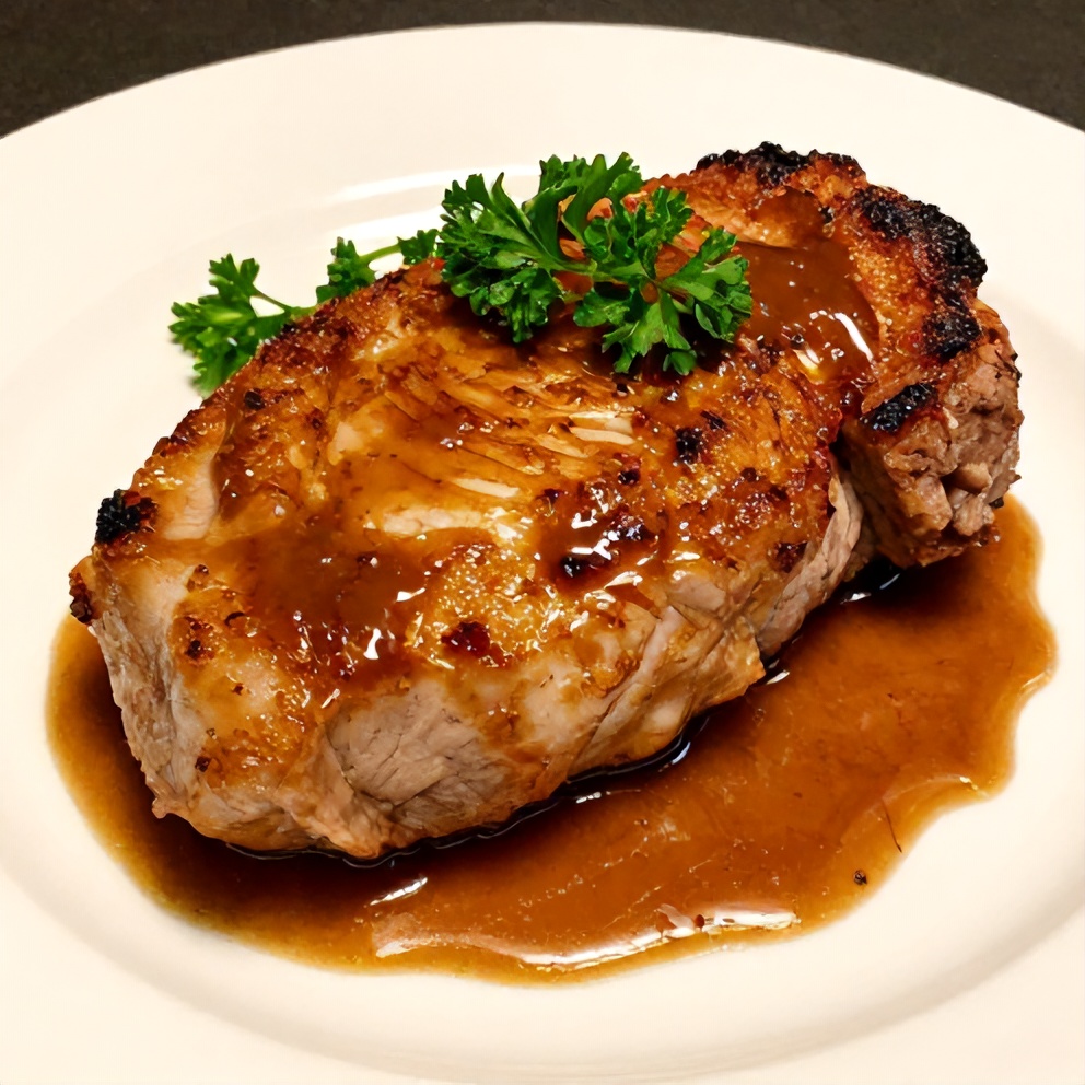 Plated Maple Dijon Pork Tenderloin with garnish