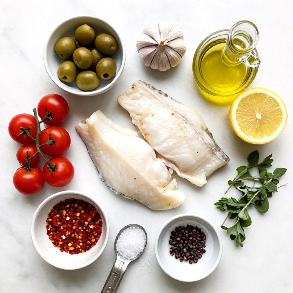 Raw Ingredients for Mediterranean Baked Cod