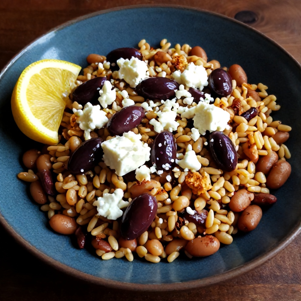 Served Mediterranean Orzo and Beans One-Pot Dinner on a plate with a side of garlic bread