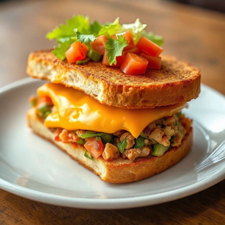 Perfectly plated Mexican chopped cheese sandwich with crispy edges and melted cheese