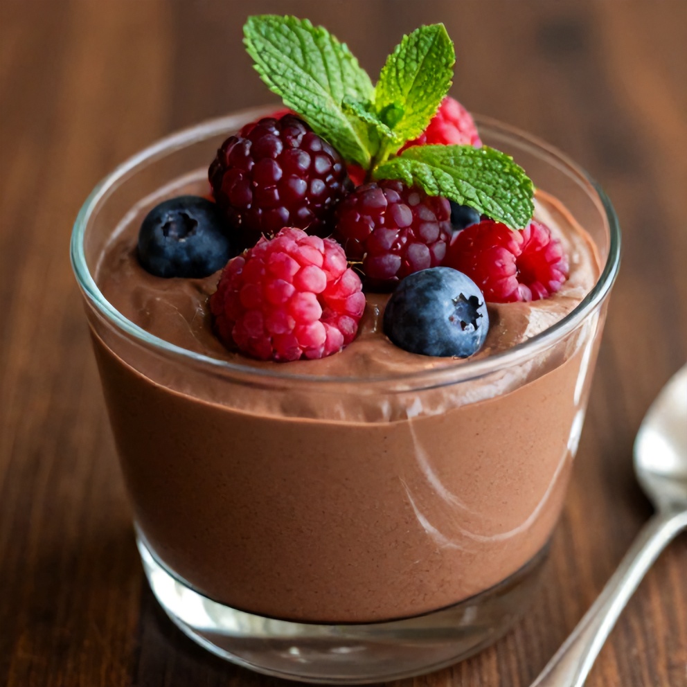 No-Bake Chocolate Mousse with Berries on a Plate