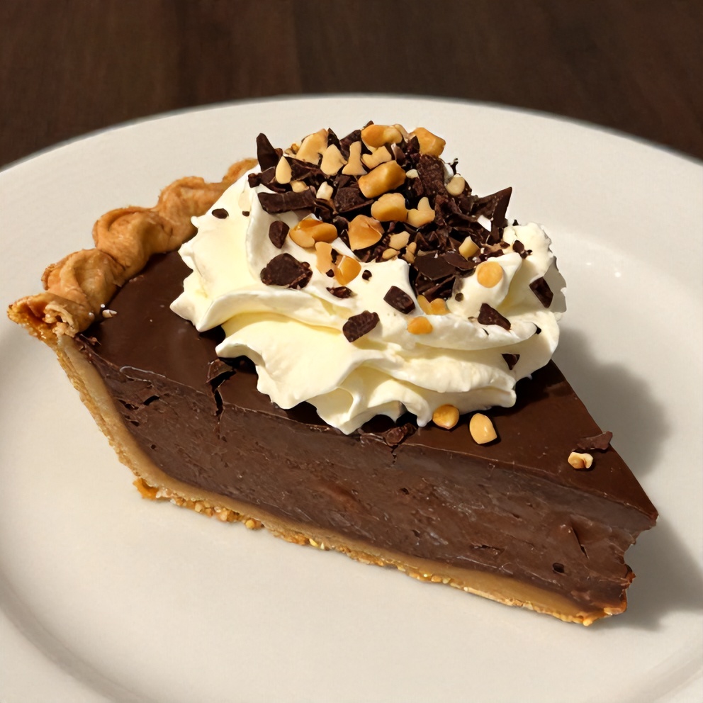 Sliced No-Bake Chocolate Peanut Butter Pie on a white plate