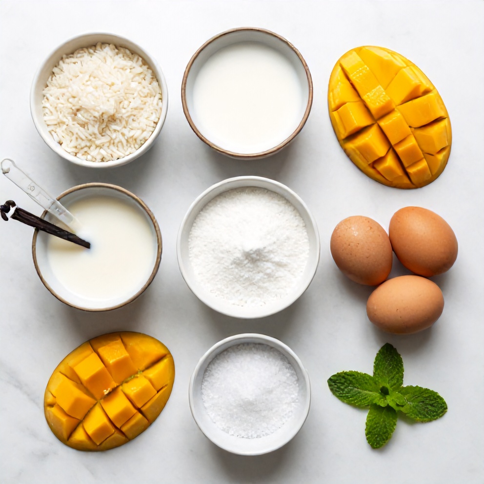Raw Ingredients for No-Bake Mango Coconut Rice Pudding