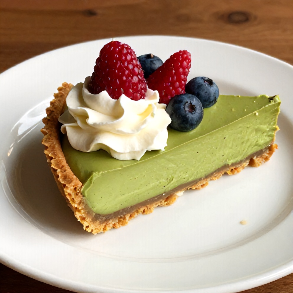 Sliced No-Bake Matcha Coconut Cream Tart on a white plate