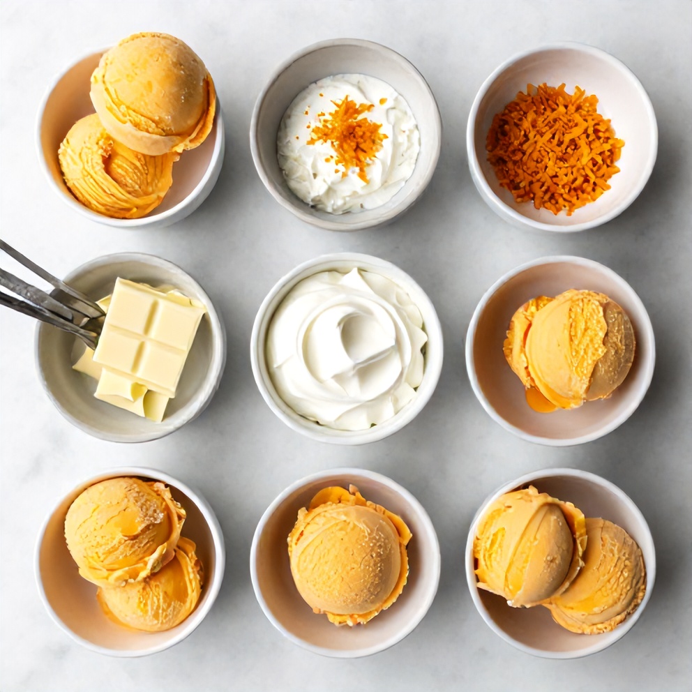 Ingredients for No Bake Orange Creamsicle Truffles on a marble surface