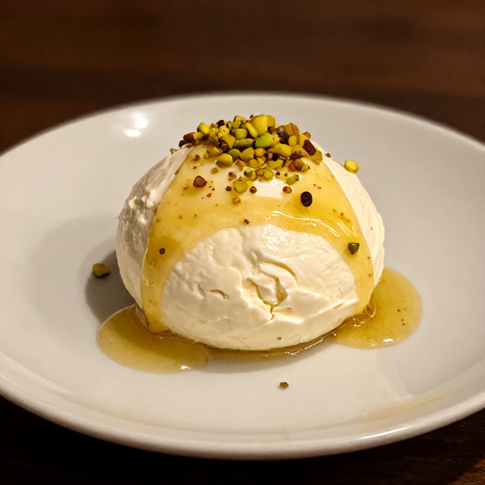 No-bake ricotta cups plated with a drizzle of honey and chopped pistachios