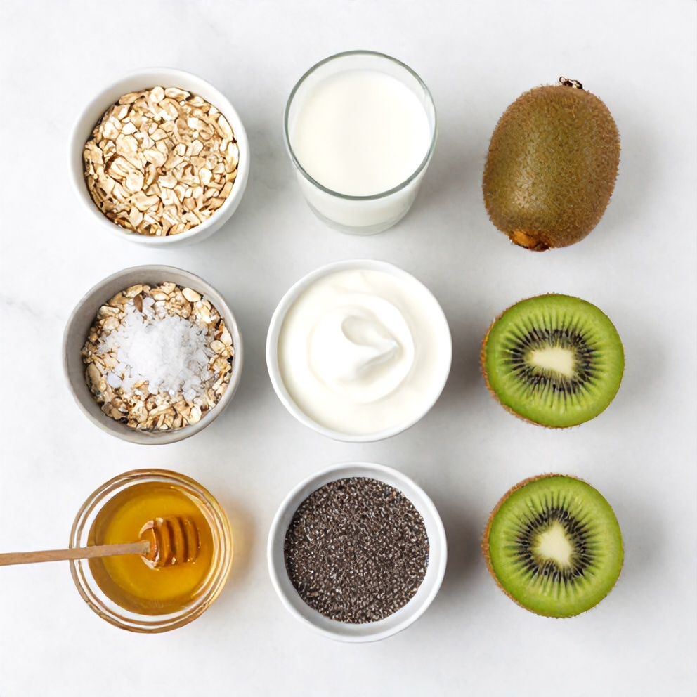 Ingredients for Easy Overnight Oats with Kiwi and Chia Seeds