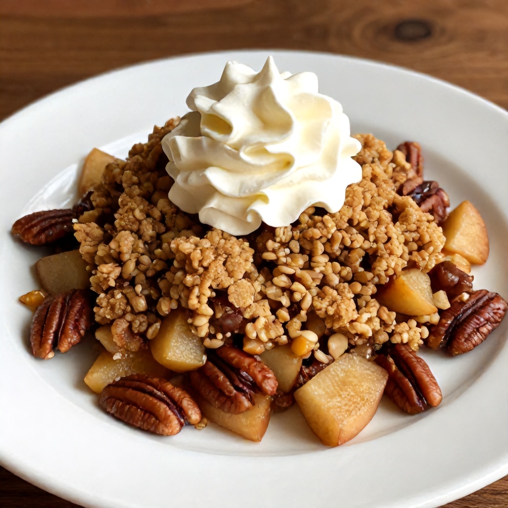 Pecan Apple Crisp Coffee Cake on a white plate