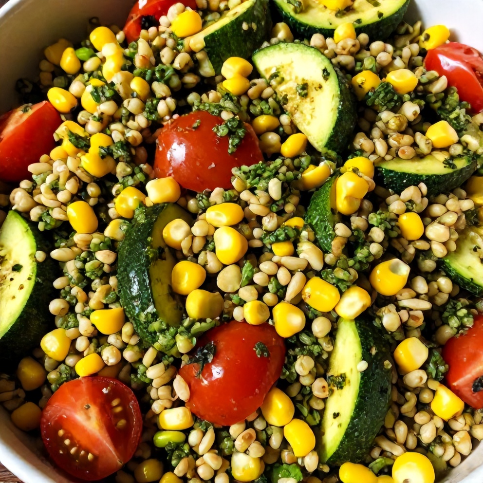 Easy Pesto Zucchini Corn Quinoa Salad