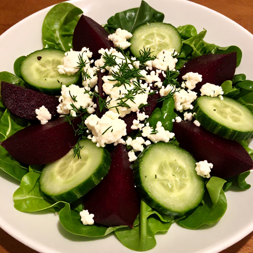 Plated Roasted Beet Salad with Feta and Cucumber