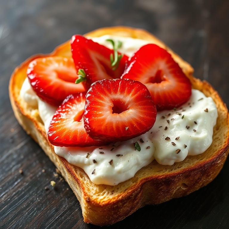 easy roasted strawberry ricotta toast