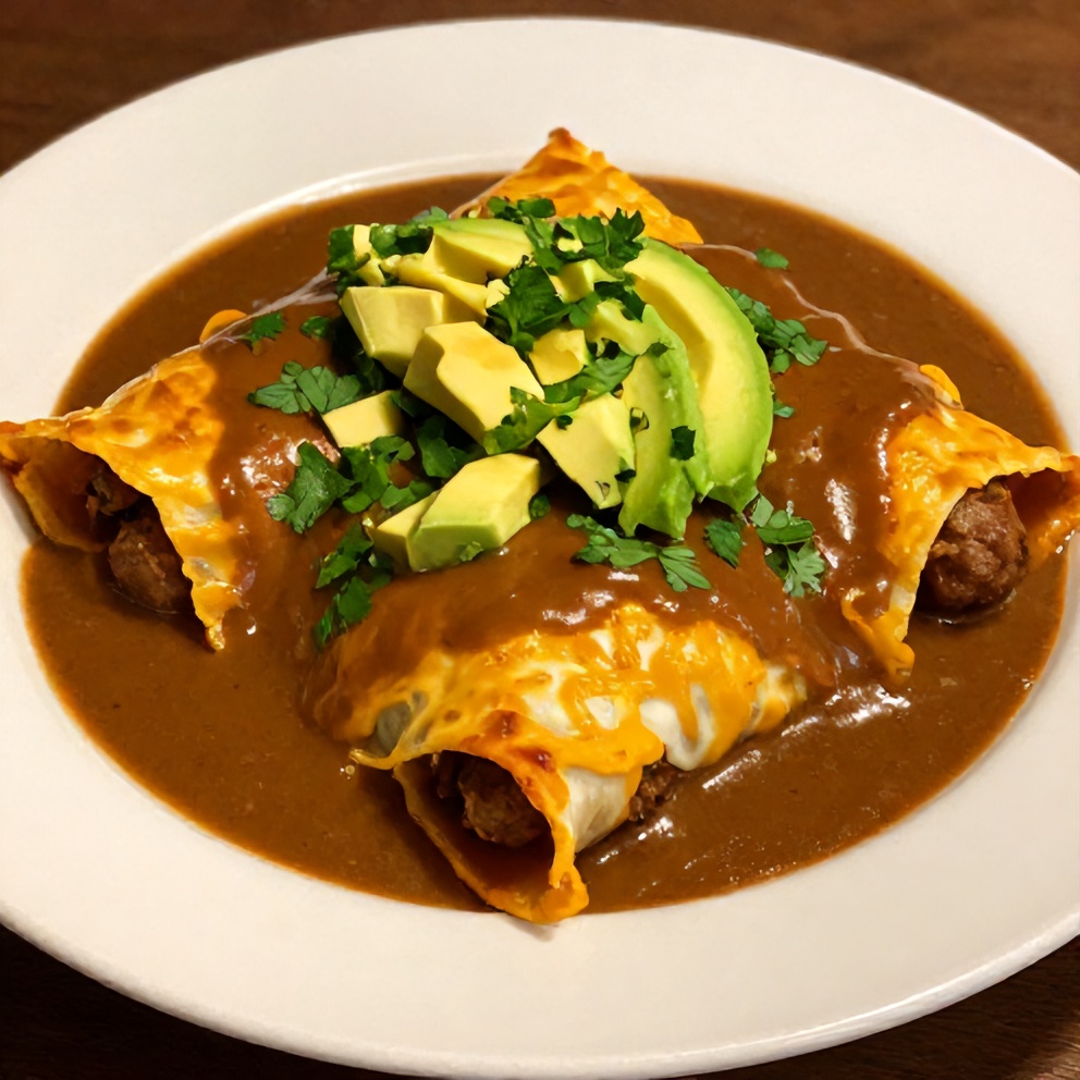 Plated serving of Easy Sausage Gravy Enchiladas