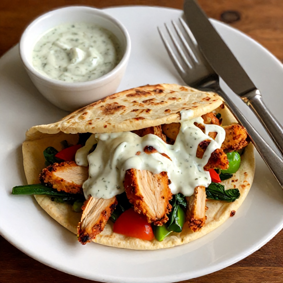 Easy Sheet Pan Chicken Pitas with Herby Ranch Sauce