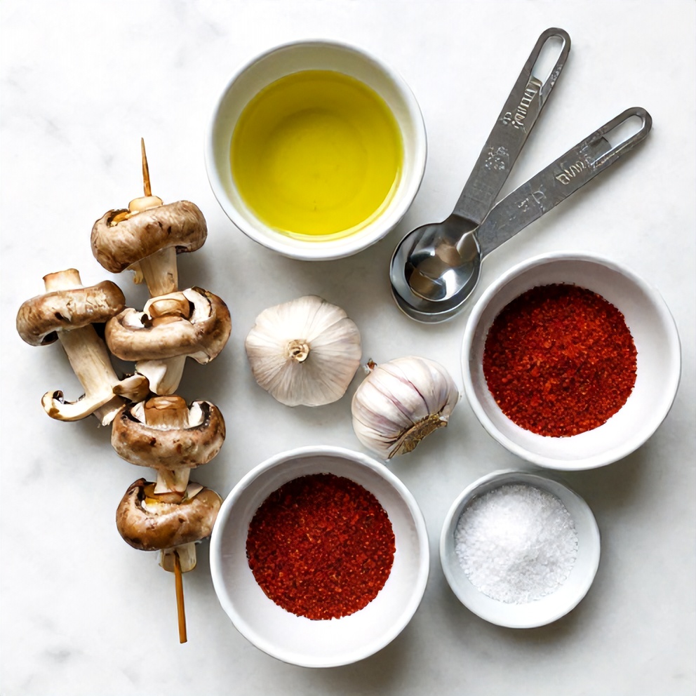 Raw ingredients for Easy Smoky Grilled Mushroom Skewers