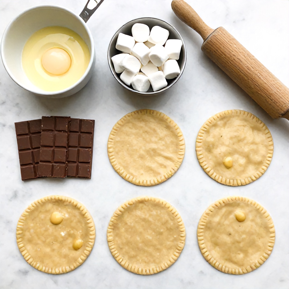 S'mores hand pies ingredients on a marble counter