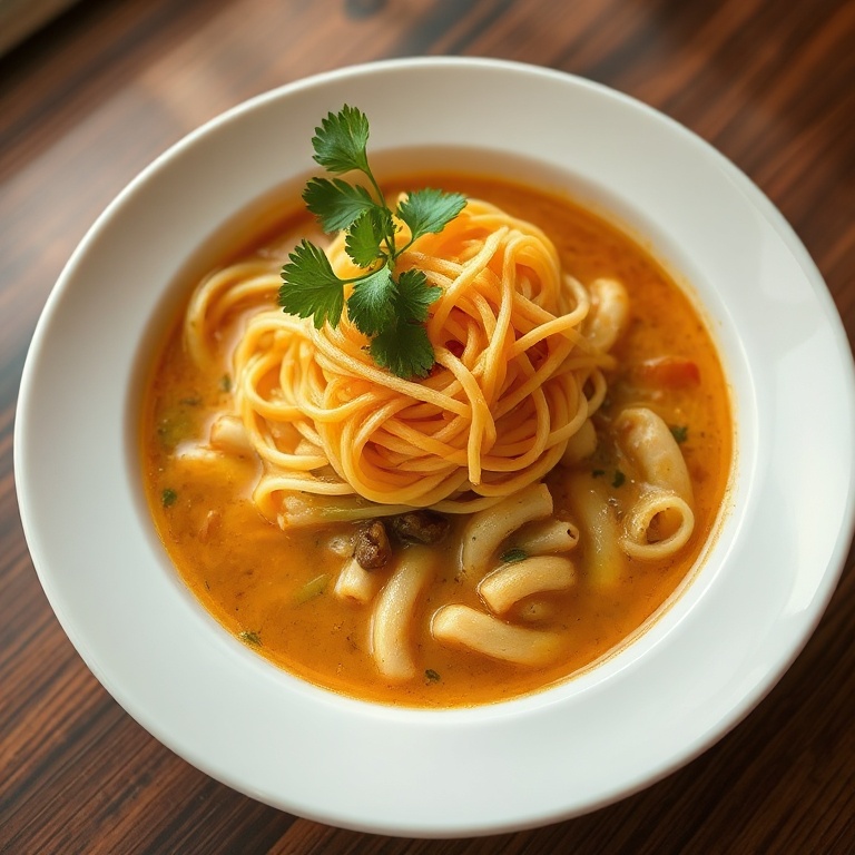 A single serving of sopa de fideo in a white bowl. Crispy noodles and fresh cilantro on top.
