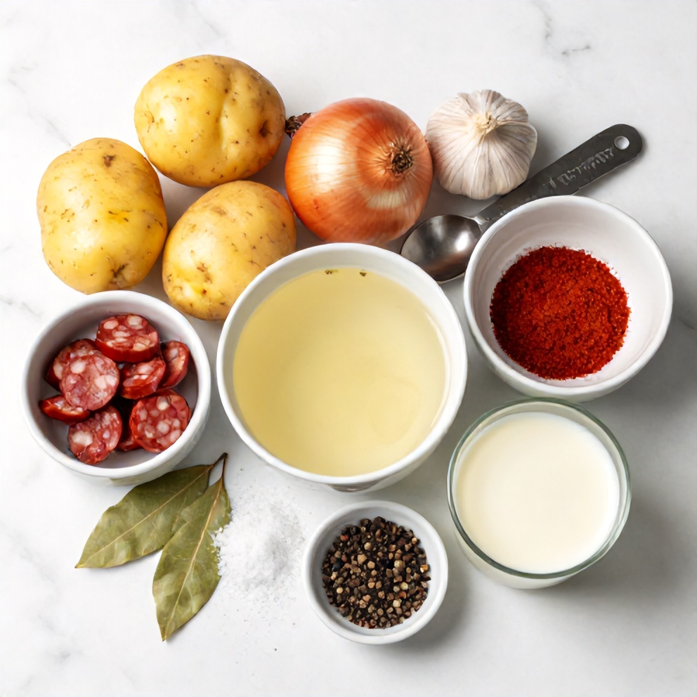 Raw Ingredients for Spanish Potato Soup with Chorizo