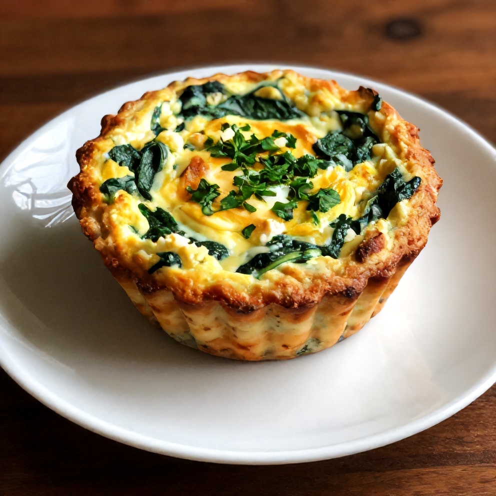Perfectly cooked Spinach and Feta Egg Muffins on a plate