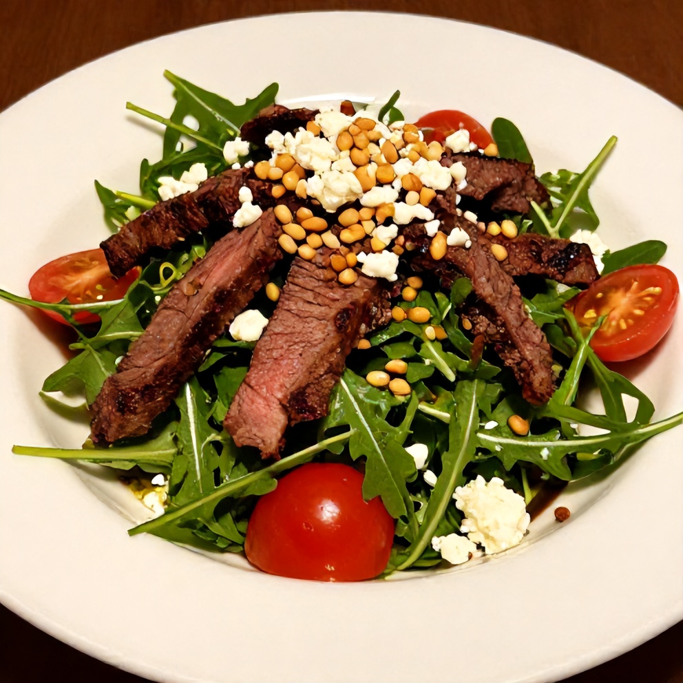 Plated Steak and Arugula Salad