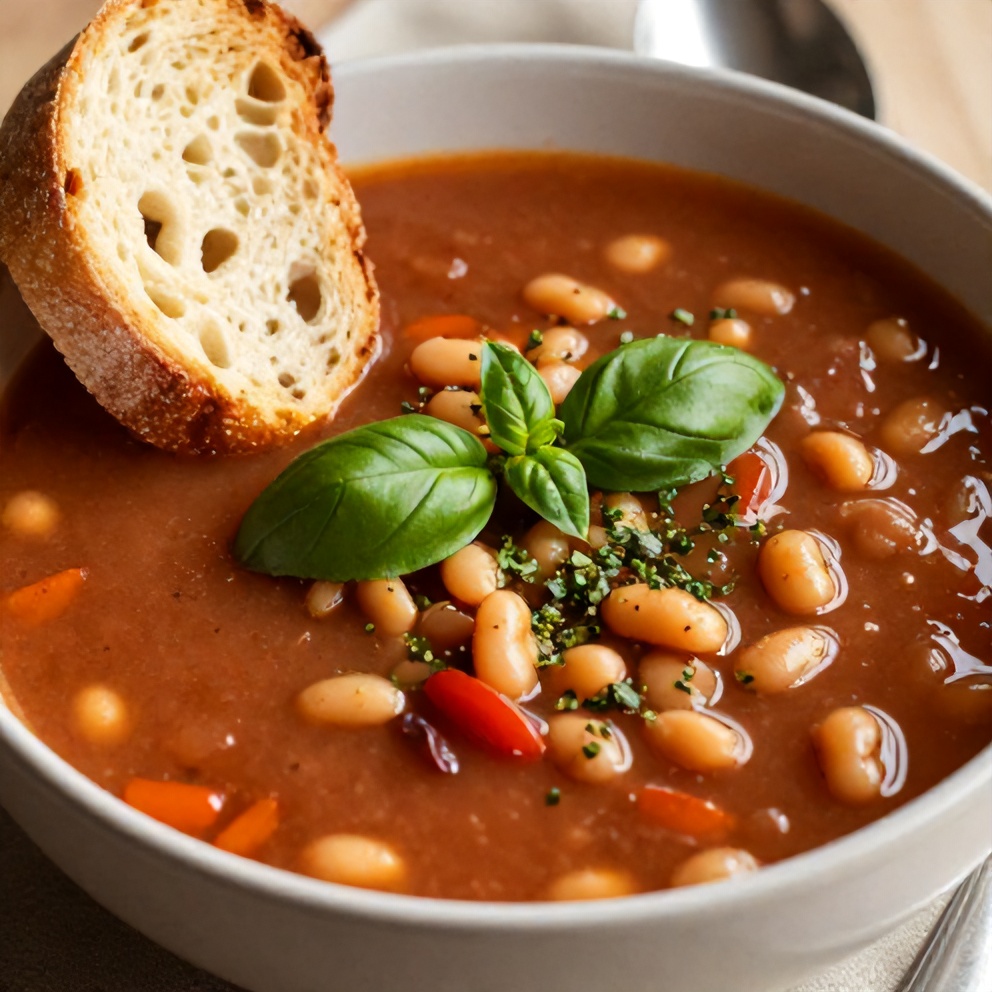Plated Easy Summer Minestrone Soup with Fresh Basil and Beans