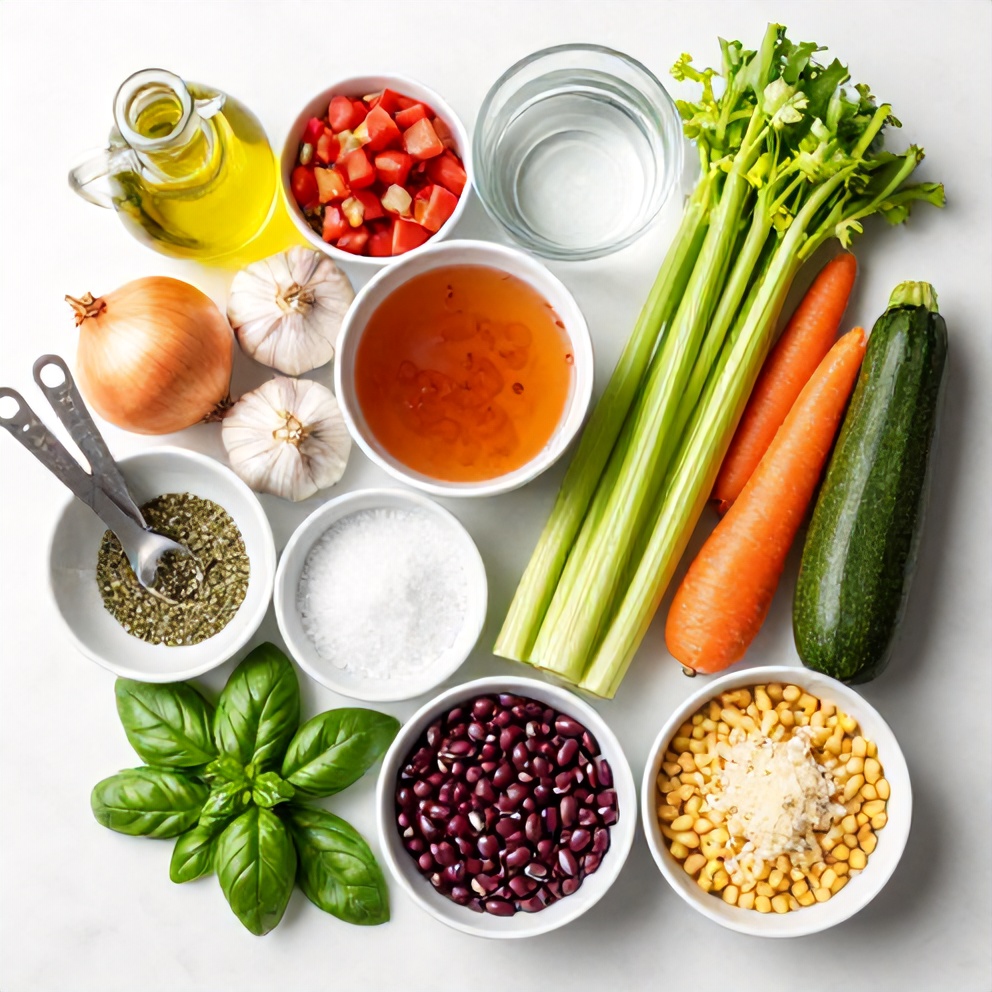 Raw Ingredients for Easy Summer Minestrone Soup