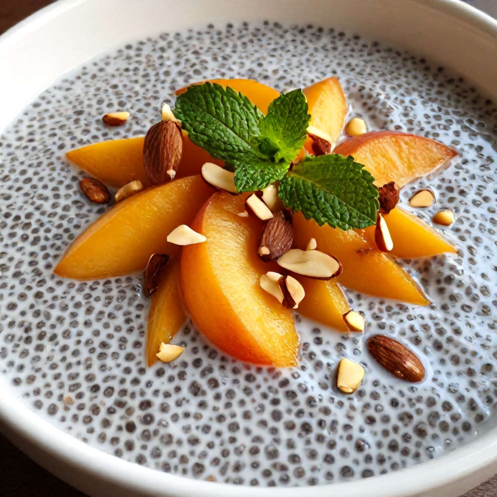 Easy Summer Peach Chia Pudding with Almonds