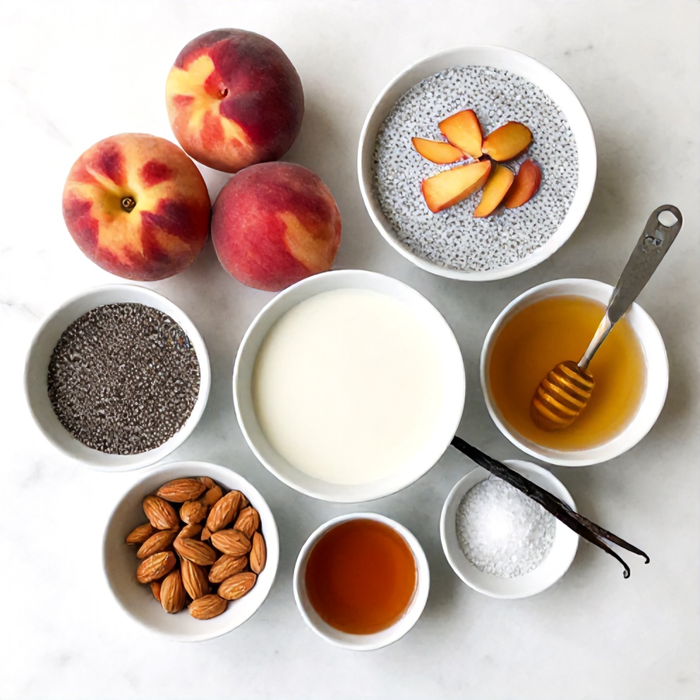 Ingredients for Easy Summer Peach Chia Pudding with Almonds