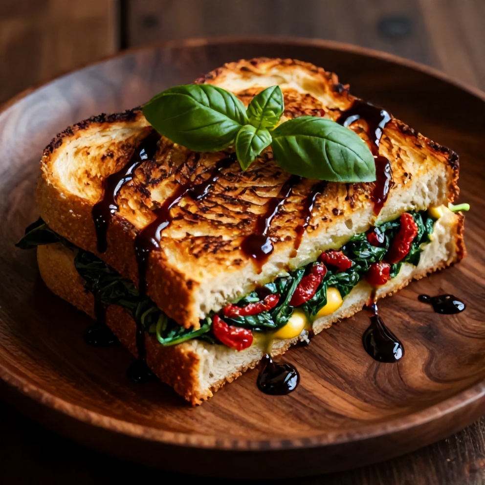 Sun-Dried Tomato Spinach Grilled Cheese on a Plate