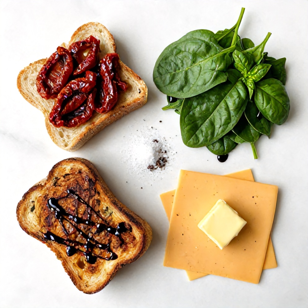 Raw Ingredients for Sun-Dried Tomato Spinach Grilled Cheese