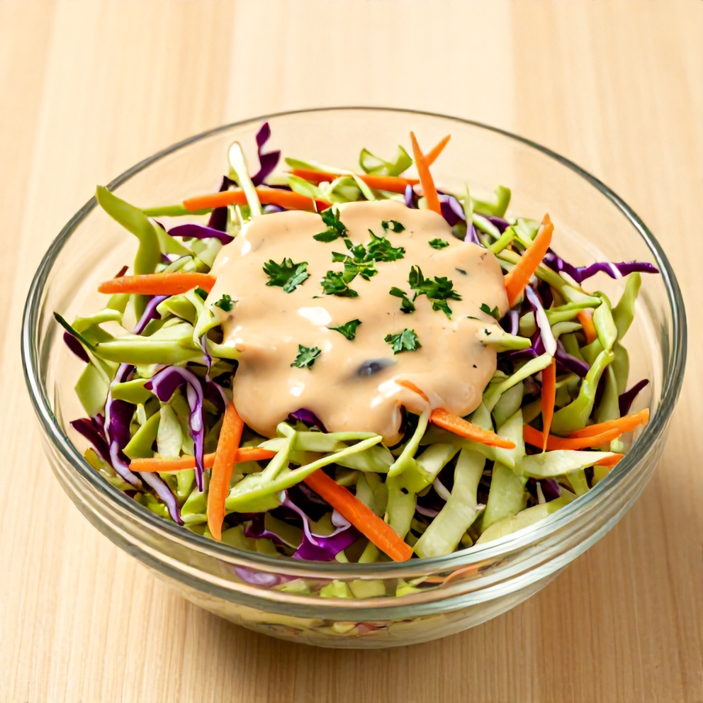 Sweet and Spicy Pickle Slaw served in a clear glass bowl