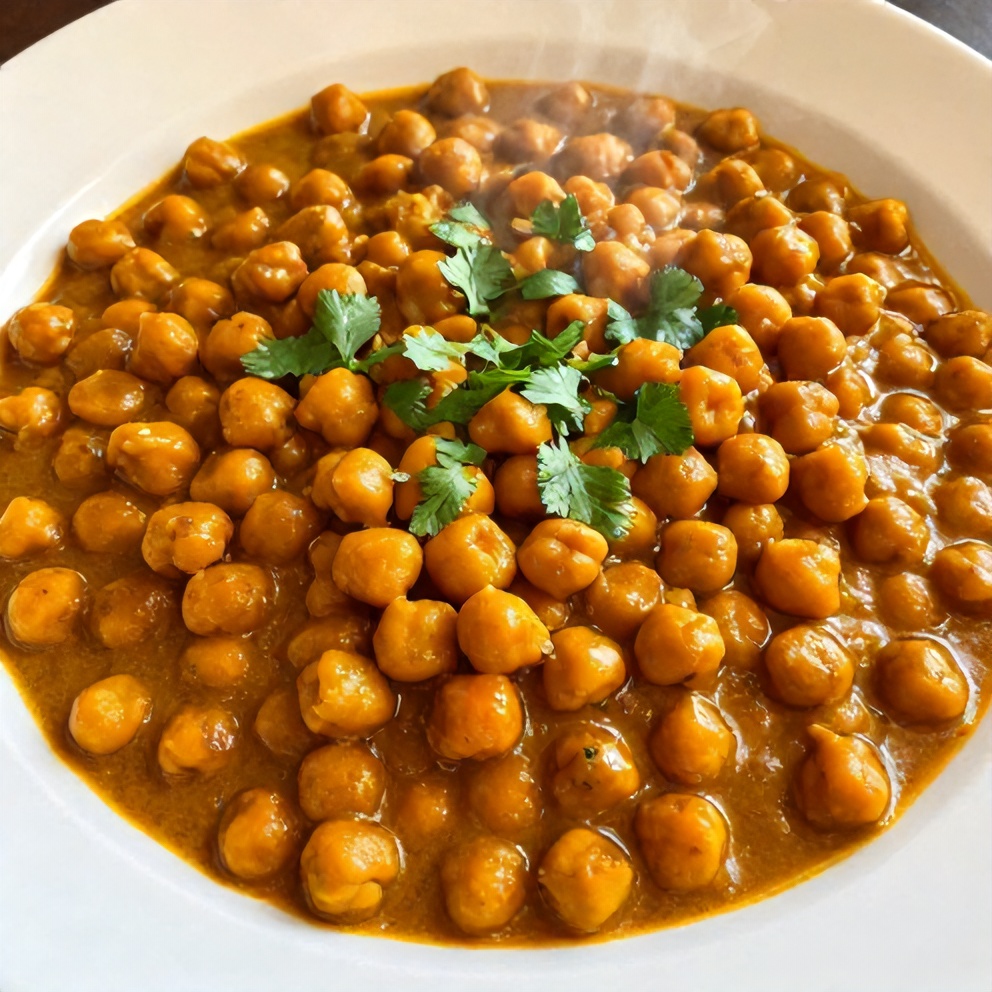 Plated Sweet Potato Chickpea Curry with garnish