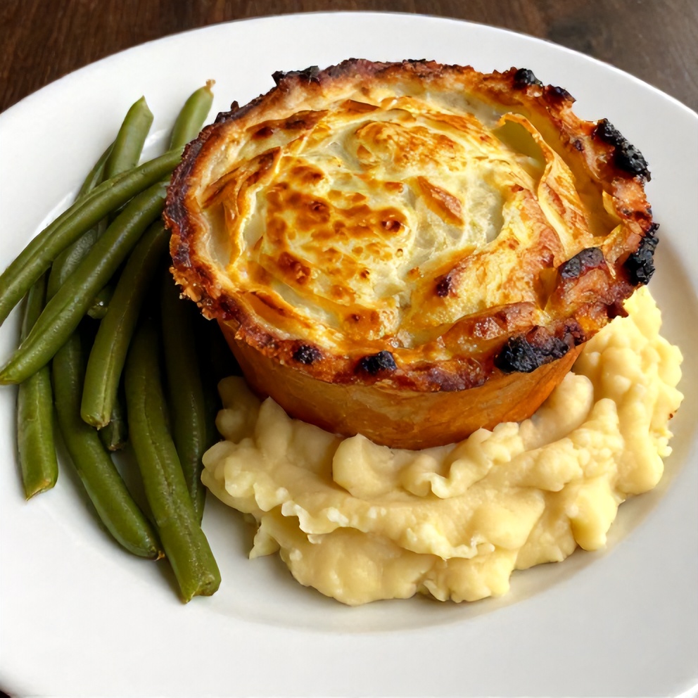 Sweet Potato Shepherd's Pie with a side of green beans