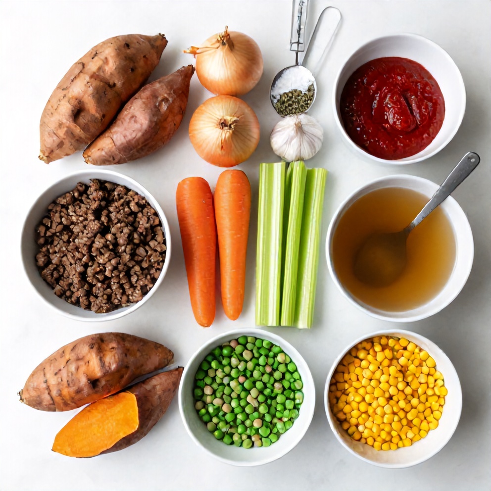 Raw ingredients for Sweet Potato Shepherd's Pie
