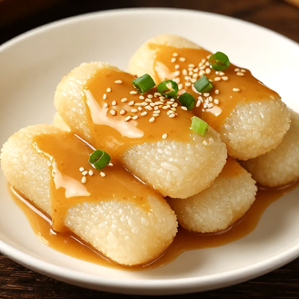 Plated Sweet Soy Butter Korean Rice Cakes