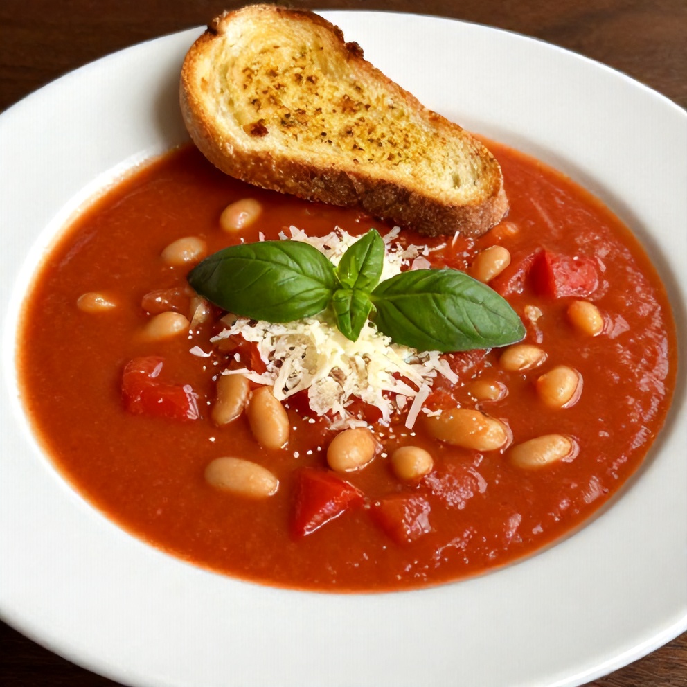 Tomato and White Bean Soup with Garlic Toast